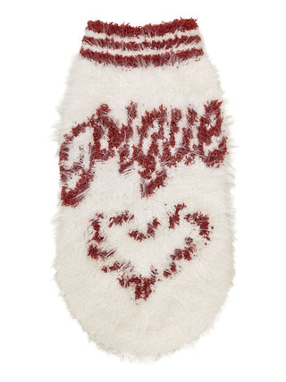 White CAT&DOG Feather Pullover with red rope-style logo and heart-shaped candy cane design for pets.