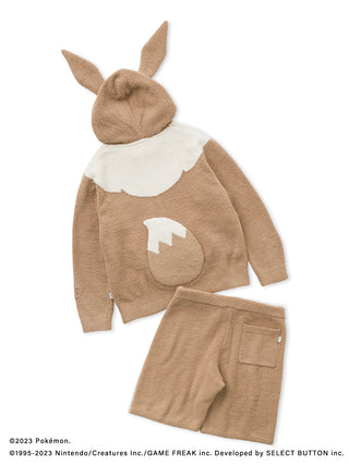 Pokémon Sleep men's baby moco Eevee hoodie and shorts set in brown and white, featuring Eevee ear design on the hoodie.