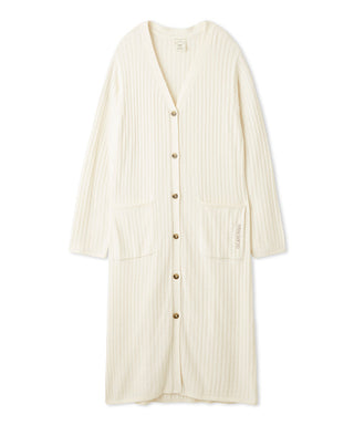 White Thermal Smoothie Long Cardigan with ribbed texture and button-down front, perfect for layering and chic styling.