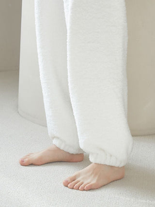 Close-up of Baby Moco Cat Long Lounge Pants in soft white fabric, showcasing ultra-soft texture and cozy fit.