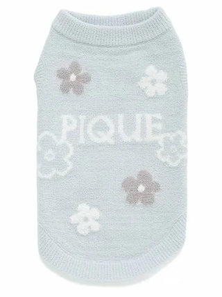 CAT&DOG flower logo jacquard pullover in soft gray with floral pattern and 'PIQUE' text.