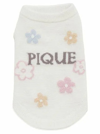 White sock with multicolored flower patterns and "PIQUE" text design.