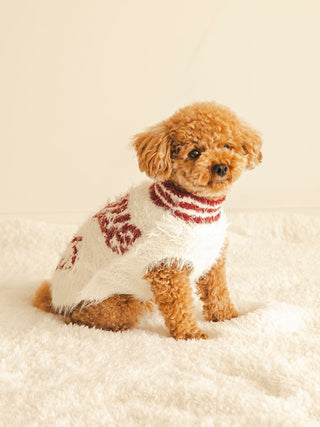 Dog wearing holiday CAT&DOG Feather Pullover with candy cane heart pattern, part of Sending Warm Wishes collection.