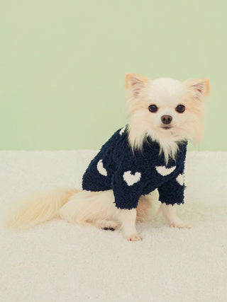 [CAT&DOG] Heart Aran Cozy Fleece Jumpsuit Pet Clothes in navy, Premium Luxury Pet Apparel, Pet Clothes at Gelato Pique USA.