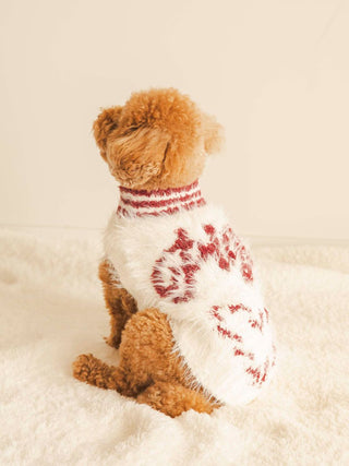 Dog wearing CAT&DOG Feather Pullover with seasonal heart pattern, part of Sending Warm Wishes collection for winter warmth.