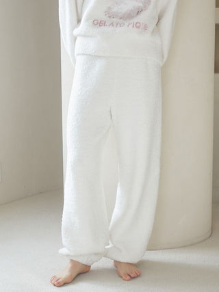Baby Moco Cat Long Lounge Pants in white, showcasing ultra-soft and plush fabric for premium comfort by Gelato Pique USA.