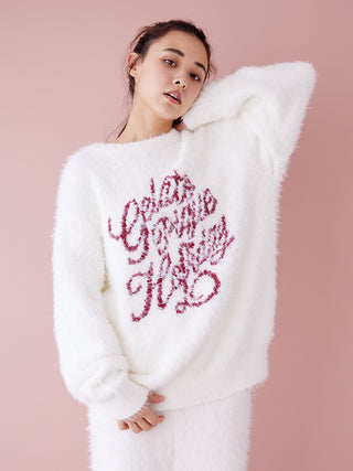 Cozy Feather Pullover Sweater with festive design, showcasing holiday elegance and comfort in lightweight, luxurious fabric.