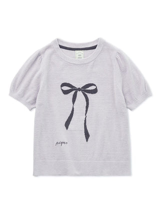 Premium Loungewear Ribbon Jacquard Pullover Sweater by Gelato Pique USA with puff sleeves and ribbon motif in off-white.