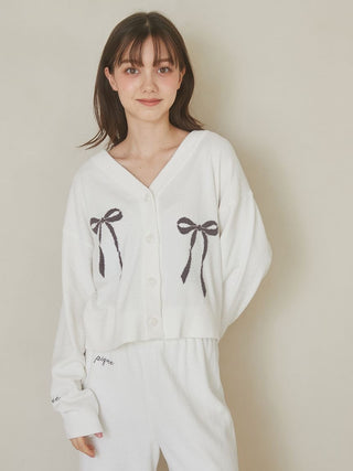 Ribbon Jacquard Cropped Cardigan