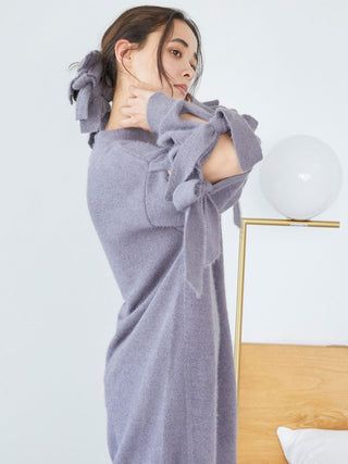 Model wearing Gelato Pique Plush Bow Hair Ribbon, showcasing elegant, cozy design with multiple bows in soft plush fabric.