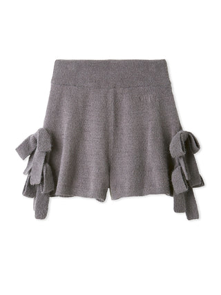 Gray Ribbon Lounge Shorts with playful ribbon accents and plush fabric, ideal for cozy lounging or sleepwear, featuring an elastic waistband.