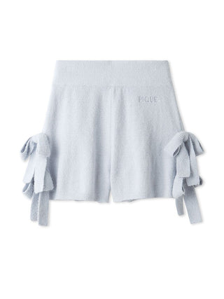 Ribbon Lounge Shorts in light blue with ribbon accents on sides, designed for comfort and style. Perfect for lounging or sleep.