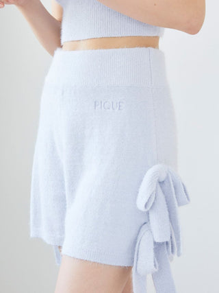 Soft blue Ribbon Lounge Shorts with side ribbon accents from Gelato Pique, offering a playful and cozy design for lounging.
