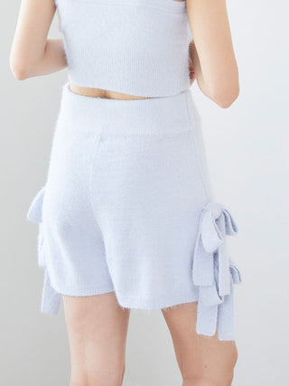 Back view of Ribbon Lounge Shorts with side ribbon accents, showcasing soft plush fabric and relaxed fit, perfect for lounging or sleep.