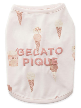 Pale pink dog parka with ice cream pattern and 3D puffy brand logo, ideal for summer comfort and style.
