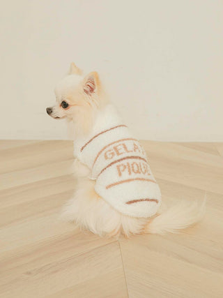 Pomeranian wearing Baby Moco High Neck Striped Pet Clothes with cozy elegant design, ideal for cats and dogs in cooler weather.