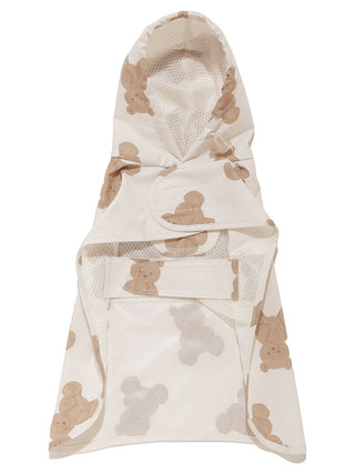 CAT&DOG bear motif pet rain poncho in beige with hood and mesh lining for dogs and cats.