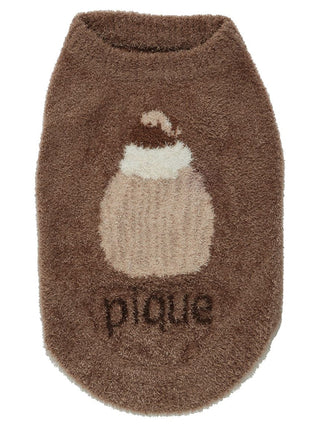 Brown sleeveless pet clothes with cupcake design, "pique" text, for cats and dogs.