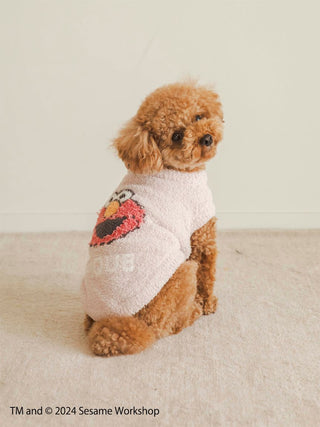 Small dog wearing an Elmo jacquard pullover from SESAME STREET CAT & DOG collection, showcasing adorable and cozy pet fashion.