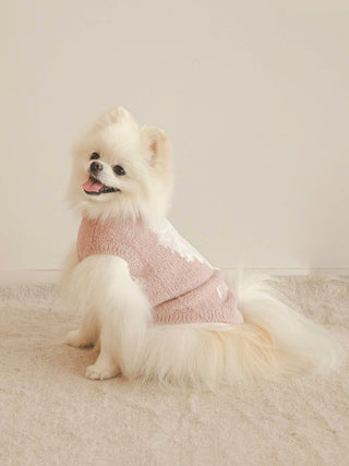 Pomeranian wearing CAT&DOG Baby Moco pet clothes, featuring a soft pink sweater. Ideal fashion for small breeds. Perfect for comfort.