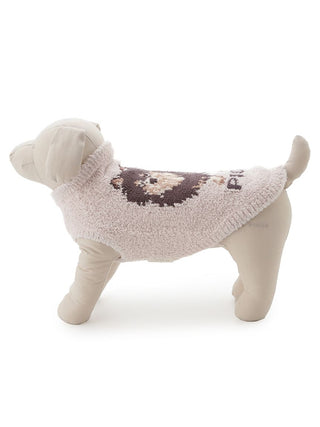 Plush model wearing CAT&DOG Baby Moco Pomeranian pet clothes in beige with a cute dog print, showcasing cozy design for pets.
