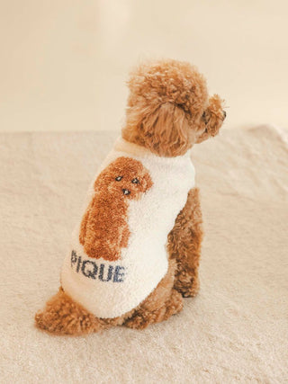 Toy Poodle wearing cute CAT&DOG pet clothes with adorable dog print on back.