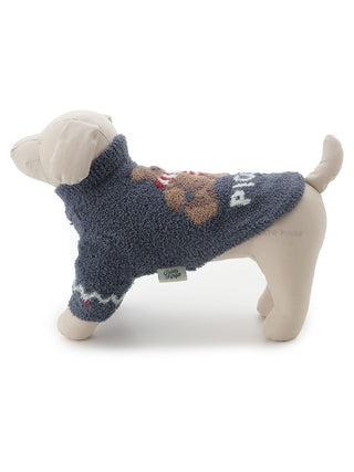 Nordic pet sweater on a dog mannequin, showcasing CAT&DOG garment in plush navy with teddy bear design, perfect for pet warmth and style.