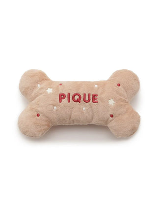 Plush bone-shaped toy for pets with "PIQUE" embroidery, suitable for both cats and dogs, light brown color with star design.