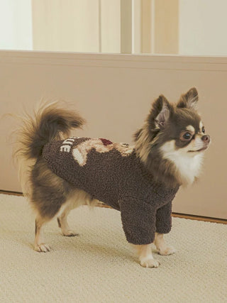 Small dog wearing a CAT&DOG Heart Bear Jacquard pet sweater, showcasing cozy and stylish pet apparel.