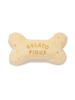 Bone-shaped plush pet toy for cats and dogs with 'Gelato Pique' embroidery, soft and cuddly design, ideal for playful pets.