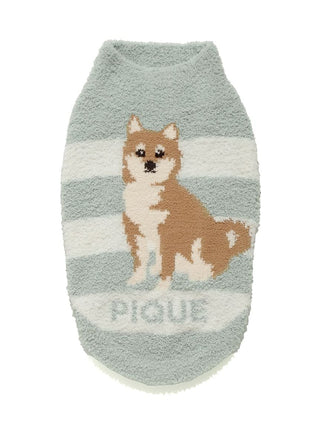 Shiba Inu design on CAT&DOG Baby Moco pet clothes, light green and white striped sweater for dogs and cats.