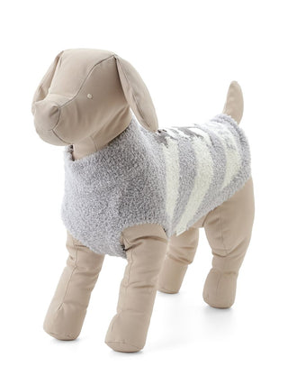 Schnauzer plush dog mannequin wearing CAT&DOG Baby Moco pet clothes with gray and white stripes, showcasing stylish pet apparel.