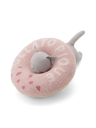 Pink CAT & DOG Baby Moco Donut Pet Neck Pillow with plush cat design, perfect for supporting pets' heads and necks.