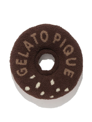 CAT & DOG Baby Moco Donut Pet Neck Pillow with 'Gelato Pique' text, soft and cozy, chocolate brown color, round design for pets.