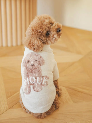 Toy Poodle wearing premium loungewear by Gelato Pique USA, featuring a high-neck jacquard knit pullover with dog design.