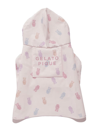 Gelato Pique pet rain poncho with pastel teddy bear print and hood for stylish pet wear.
