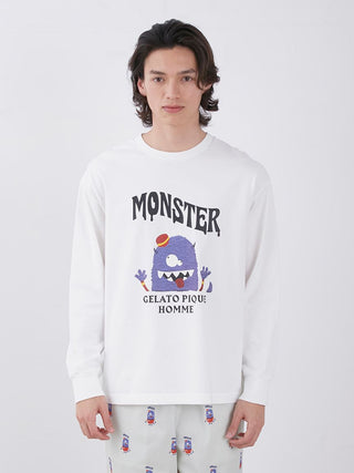 KAZUSA MATSUYAMA Monster Mens Long Sleeve Shirt in Off White, Men's Loungewear Tops, T-shirt , Tank Top at Gelato Pique USA