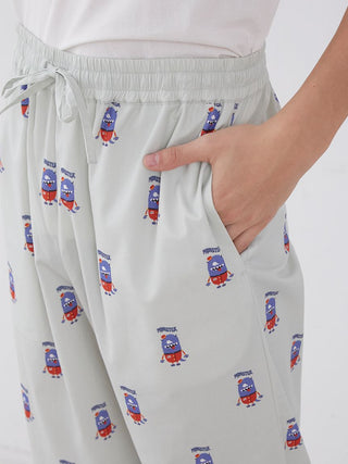KAZUSA MATSUYAMA Monster Pattern Lounge Pants featuring playful hotel porter motif, close-up with pockets, GELATO PIQUE HOMME design.