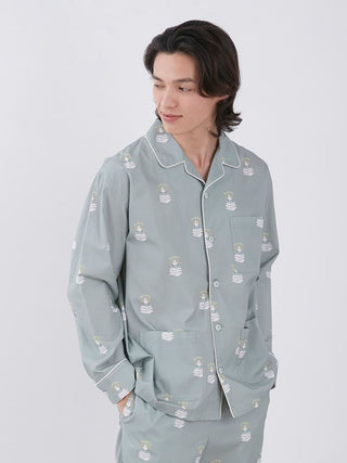  Sleep Bear Pattern Long Sleeve Sleepwear in blue, Men's Loungewear long sleeve sleepwear at Gelato Pique USA