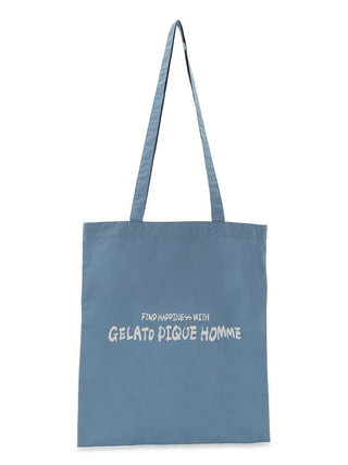 MEN'S Printed Classic Tote Bag in blue from Gelato Pique USA with 'Find Happiness with Gelato Pique Homme' text.