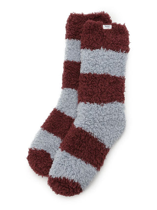 Mens Gelato 2 Border Fuzzy Socks with bold red and gray stripes, offering ultimate comfort and warmth with soft, fluffy texture.