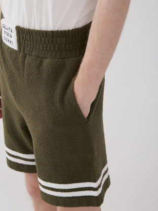 Men's KOUSUKE SHIMIZU Air Moco Lounge Shorts by GELATO PIQUE HOMME, featuring a comfortable design and unique artistic style.