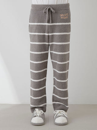 Gray and white striped men's lounge pants by Gelato Pique USA, made from ultra-soft premium powder fabric for warmth and comfort.