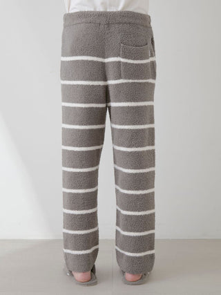 Back view of men's grey and white striped powder border lounge pants from Gelato Pique USA, showcasing plush fabric and casual design.