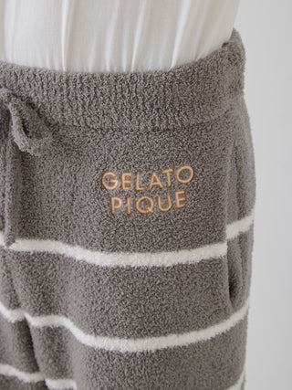 Close-up of Gelato Pique men's Powder Border Lounge Pants in gray with white stripes.