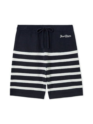Airy Moco Men's Marine Lounge Shorts in navy with stripes, premium loungewear from Gelato Pique USA for ultimate comfort.