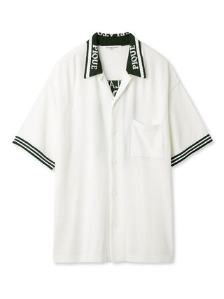 White Smoothie Lite Tennis Logo Lounge Shirt with retro stripe details and pocket.