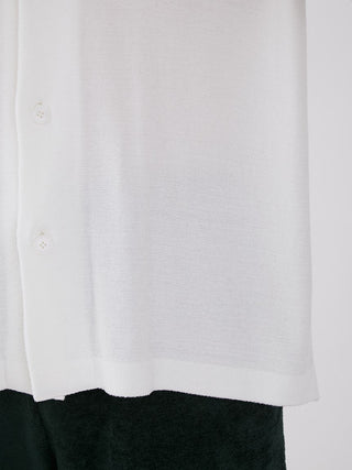 Close-up of Smoothie Lite Tennis Logo Lounge Shirt showing button detail and fabric texture.
