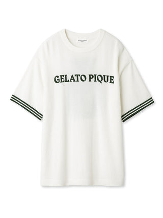 Men's Smoothie Lite Tennis Logo Lounge Top by Gelato Pique in white with retro tennis-inspired design.