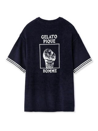 Back view of Smoothie Lite Tennis Logo Lounge Top with Gelato Pique logo and gelato pattern design in navy color.